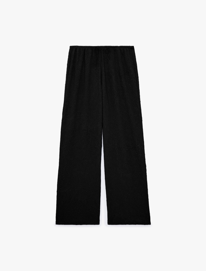  Beli Bağcıklı Düz Paça Dokulu Bürümcük Pantolon