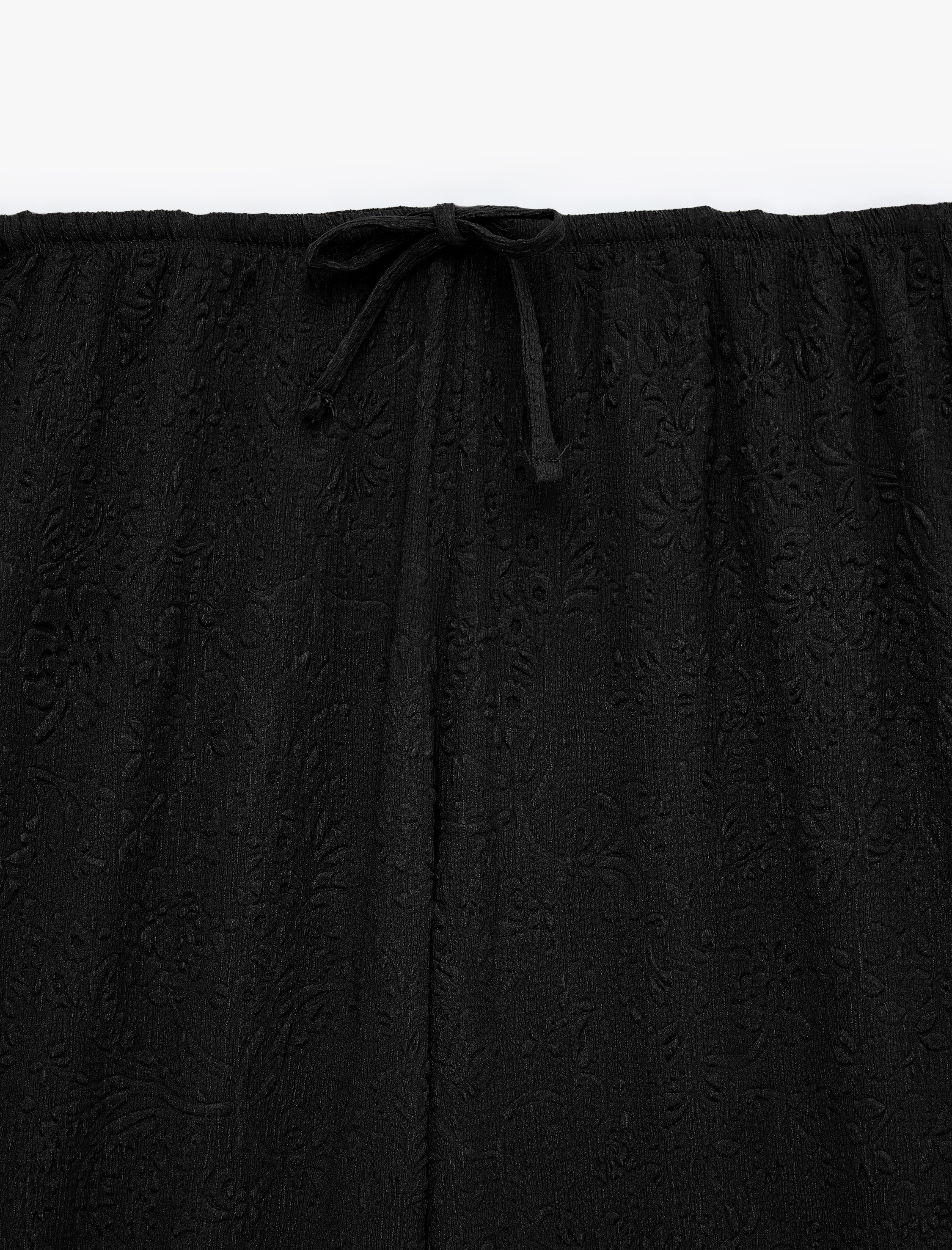   Beli Bağcıklı Düz Paça Dokulu Bürümcük Pantolon