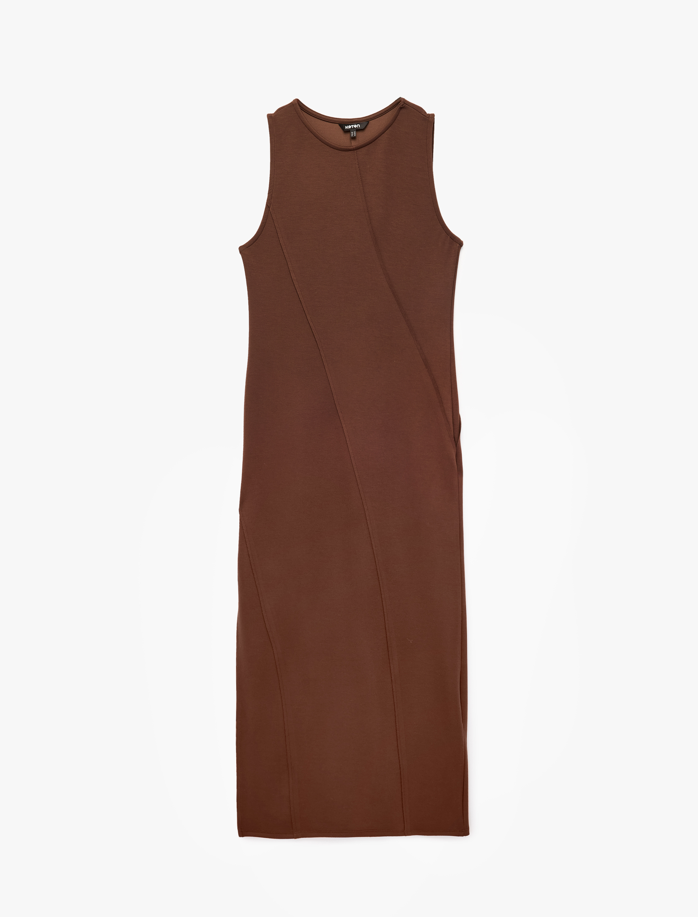   Viskon Karışımlı Slim Fit Yırtmaçlı Kolsuz Bisiklet Yaka Bodycon Kalem Uzun Elbise