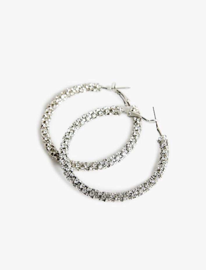 Kadın Taşlı Çelik Karışımlı Büyük Boy Halka Küpe