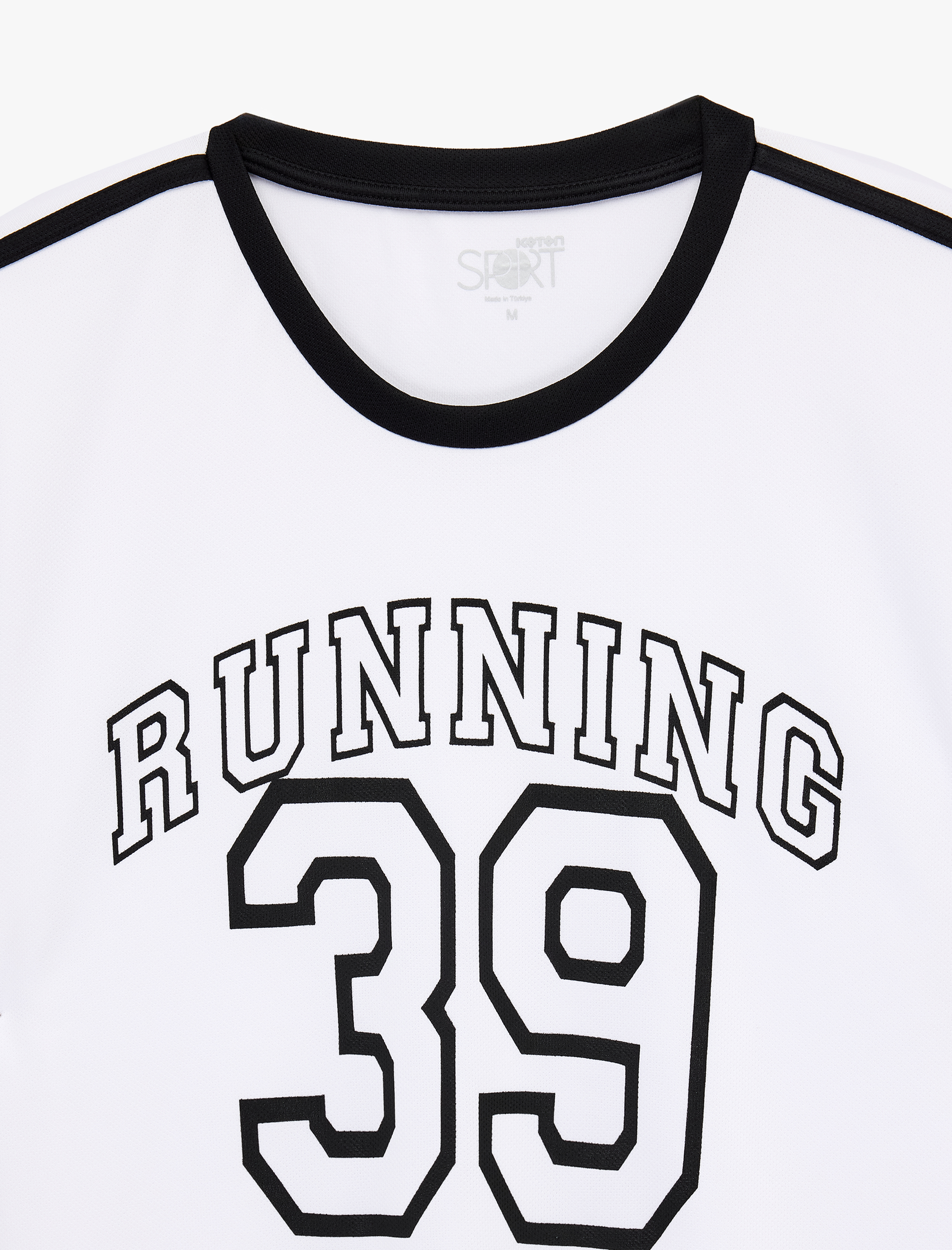   Rahat Kalıp Kısa Kollu Biyeli Bisiklet Yaka Baskılı Spor Tişört