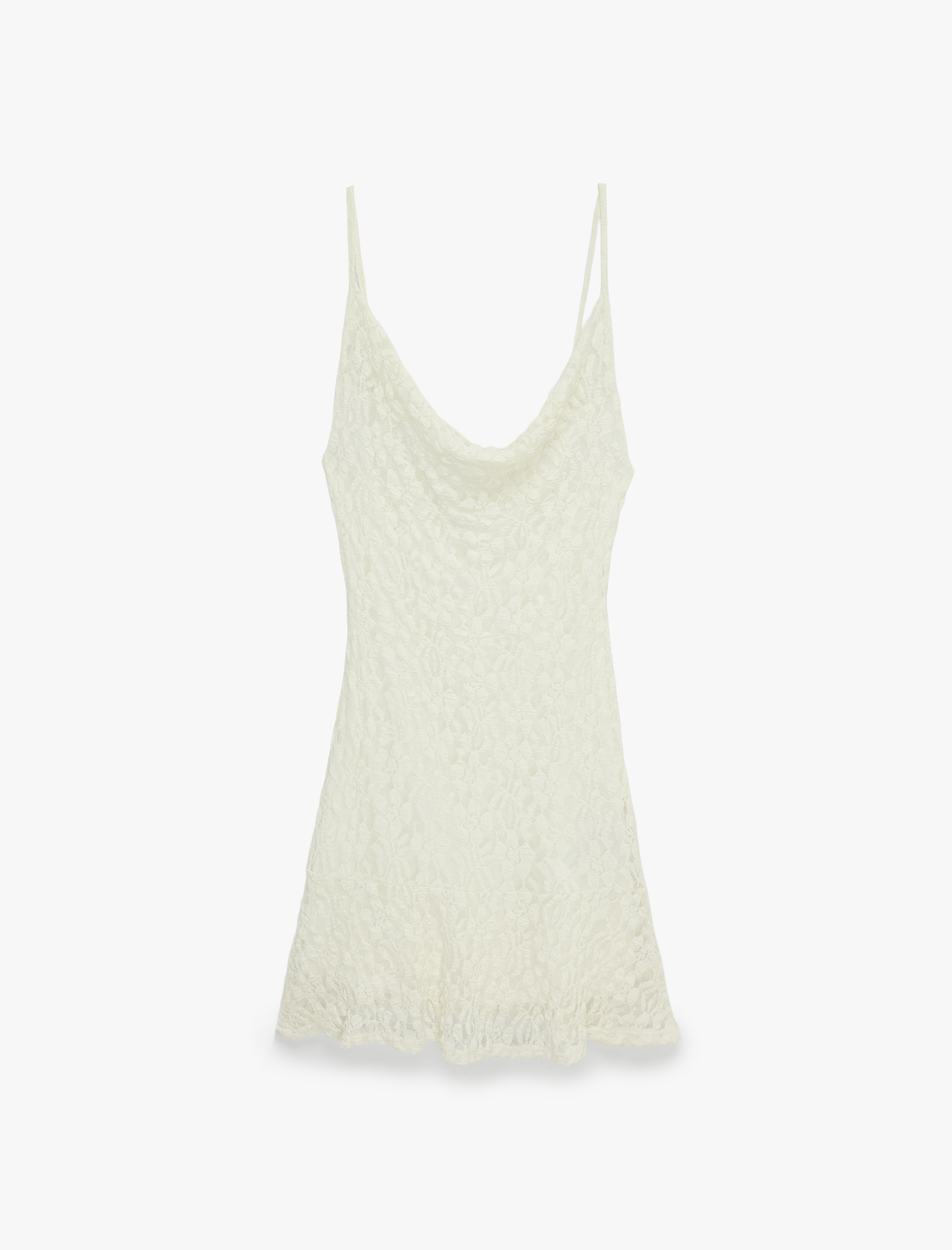   Degaje Yaka İnce Askılı Mini Dantel Elbise