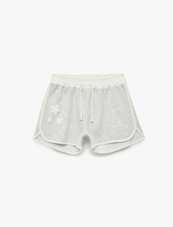 Kız Çocuk Beli Lastikli Yıldız Nakış Detaylı Şort