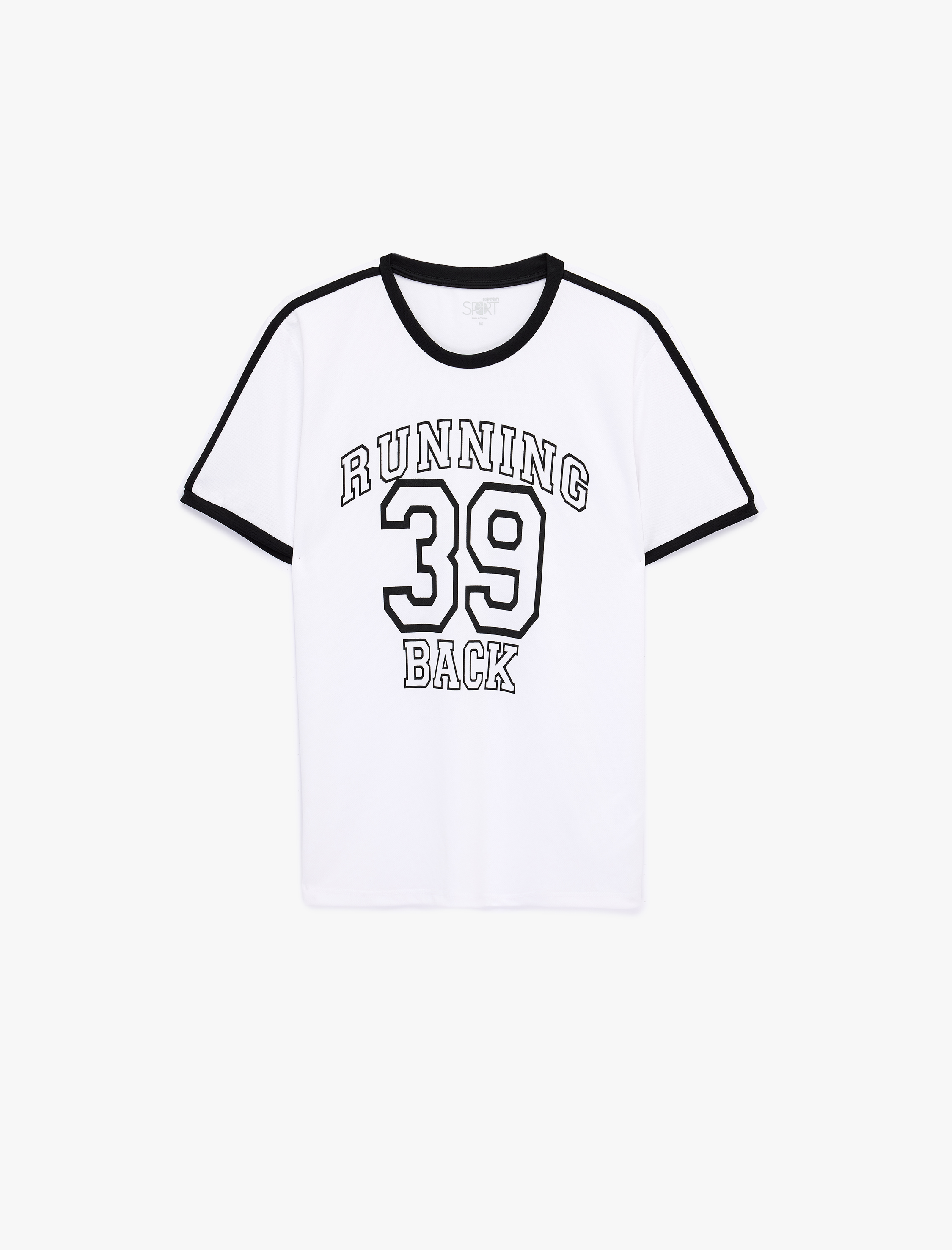   Rahat Kalıp Kısa Kollu Biyeli Bisiklet Yaka Baskılı Spor Tişört