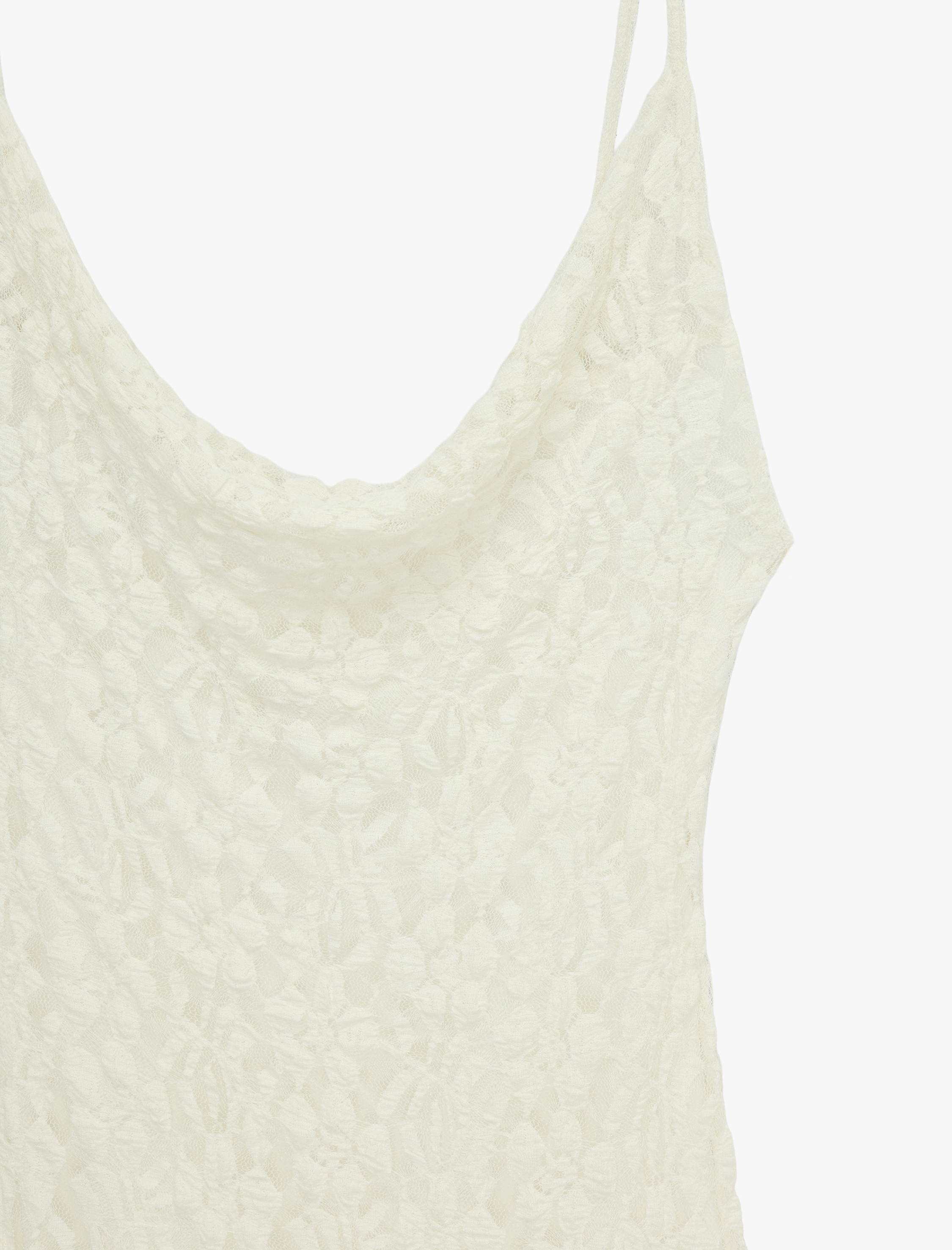   Degaje Yaka İnce Askılı Mini Dantel Elbise