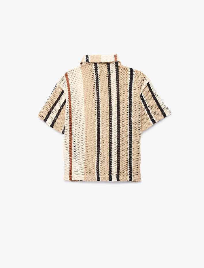 Erkek Çocuk Pamuklu Düğmeli Oversize Kısa Kollu Triko Gömlek