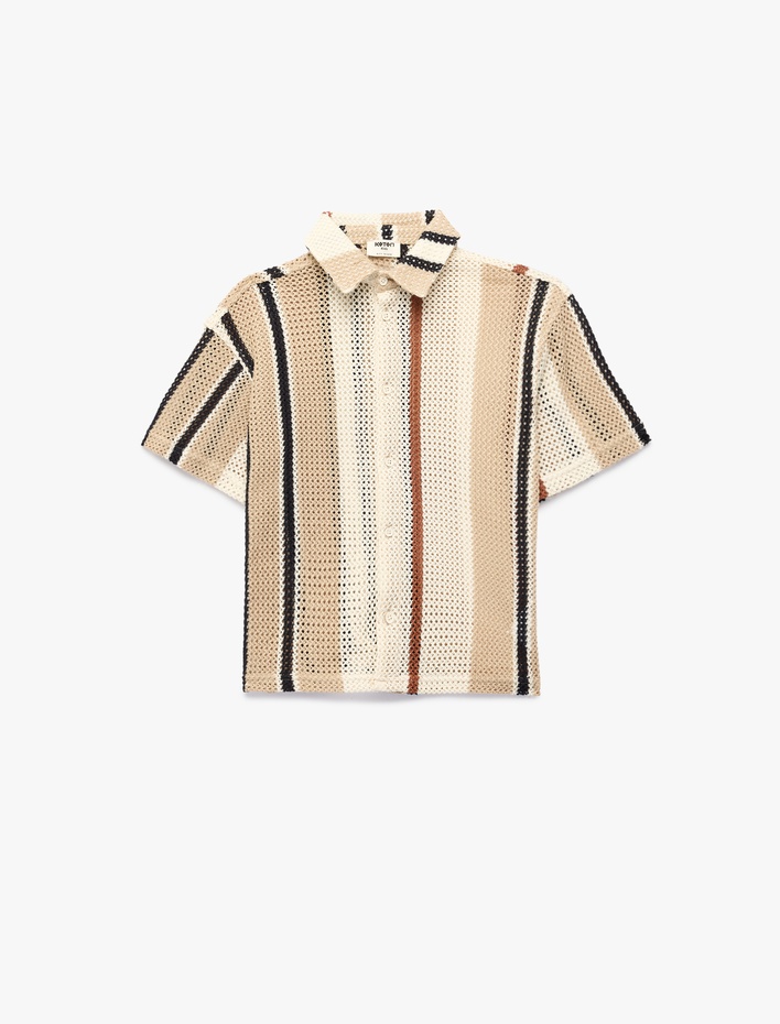 Erkek Çocuk Pamuklu Düğmeli Oversize Kısa Kollu Triko Gömlek