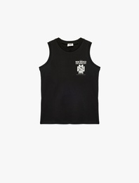 Bisiklet Yaka Kolsuz Pamuklu Baskılı Atlet