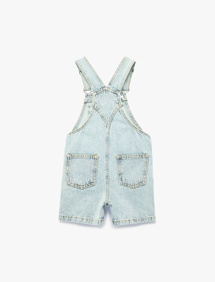 Erkek Bebek Pamuklu Cepli Toka Detaylı Kısa Jean Salopet