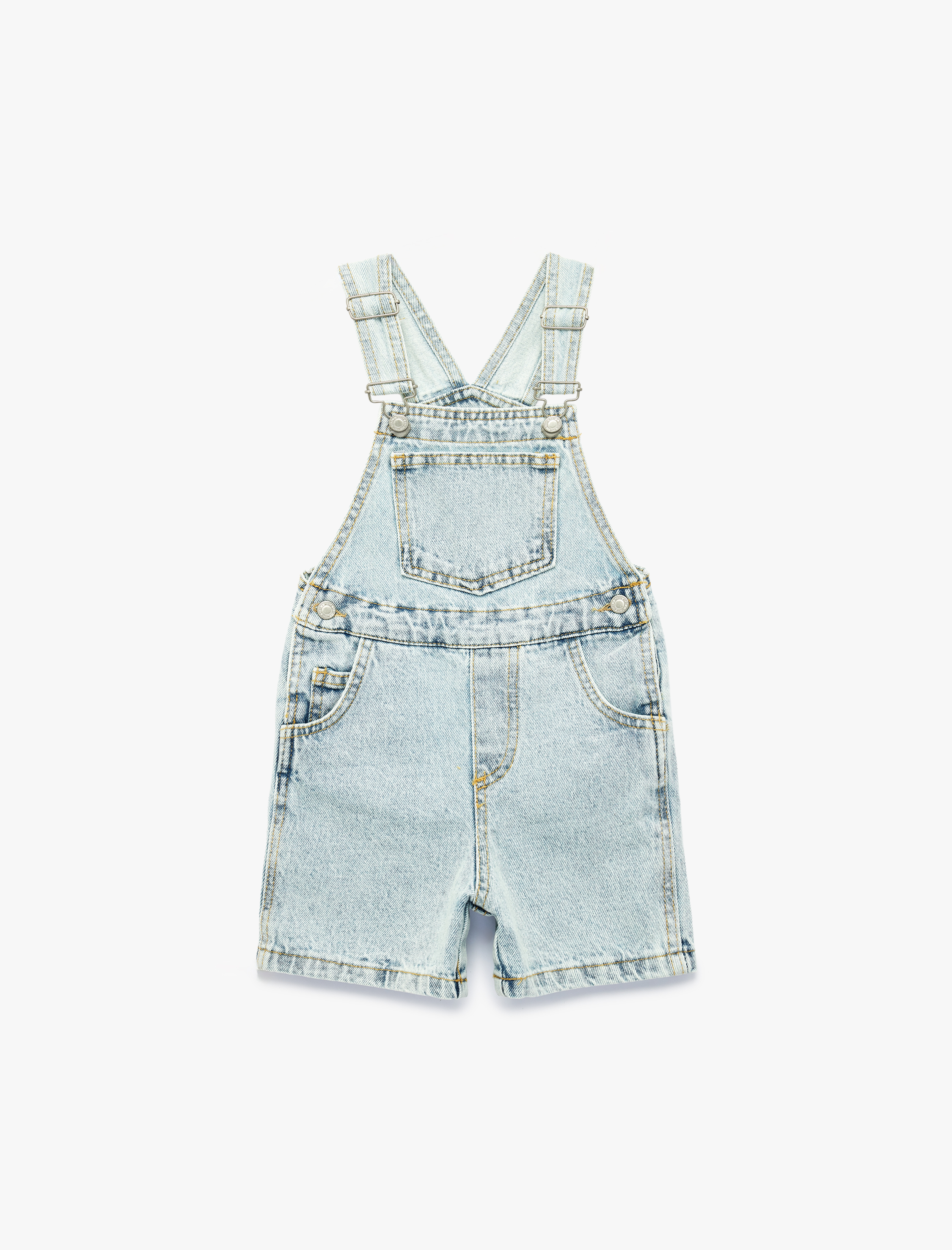  Erkek Bebek Pamuklu Cepli Toka Detaylı Kısa Jean Salopet