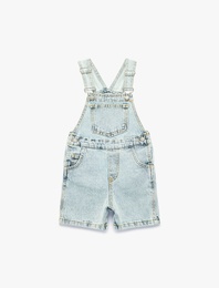 Pamuklu Cepli Toka Detaylı Kısa Jean Salopet