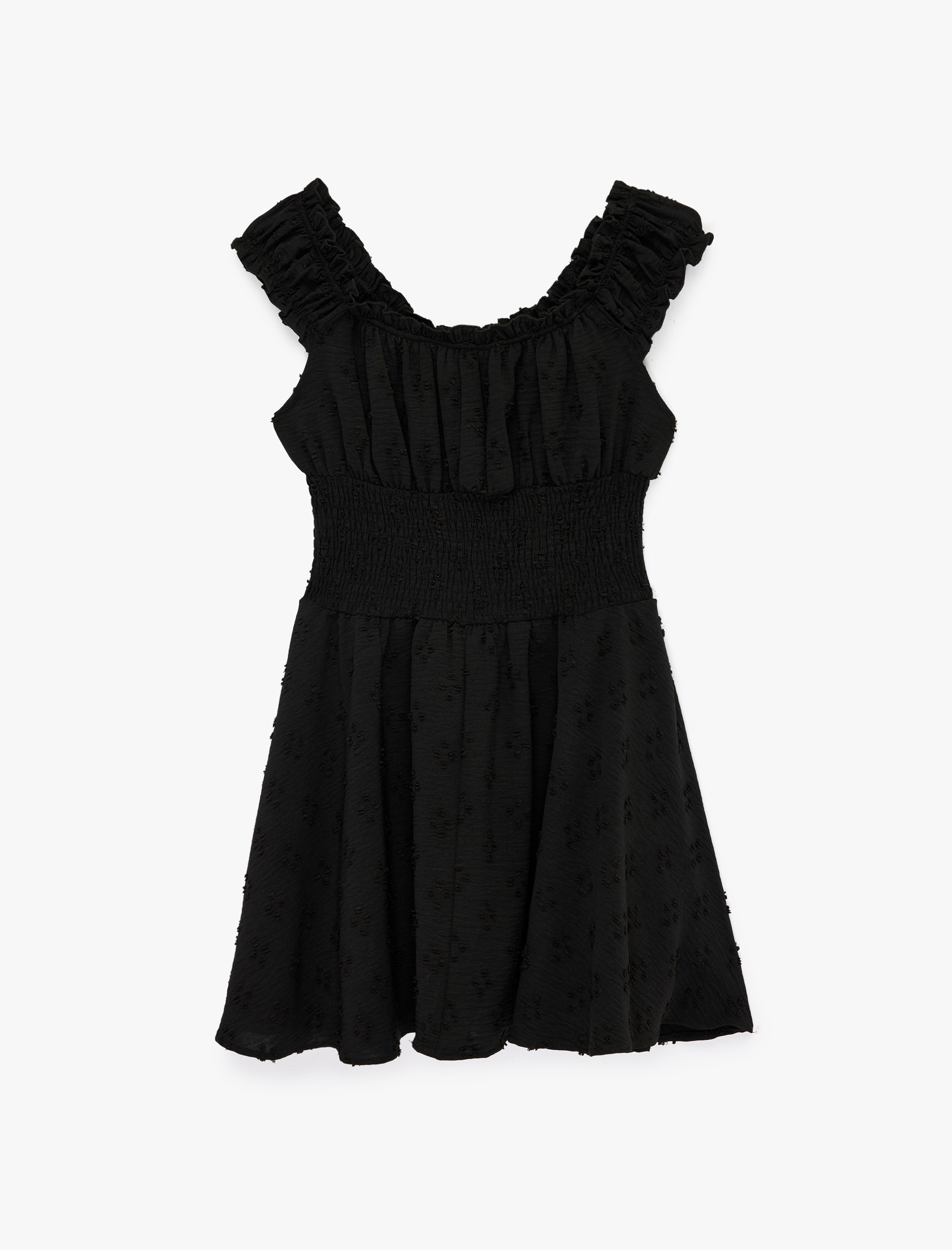   Fırfırlı Yaka Kolsuz Gipeli Mini Elbise