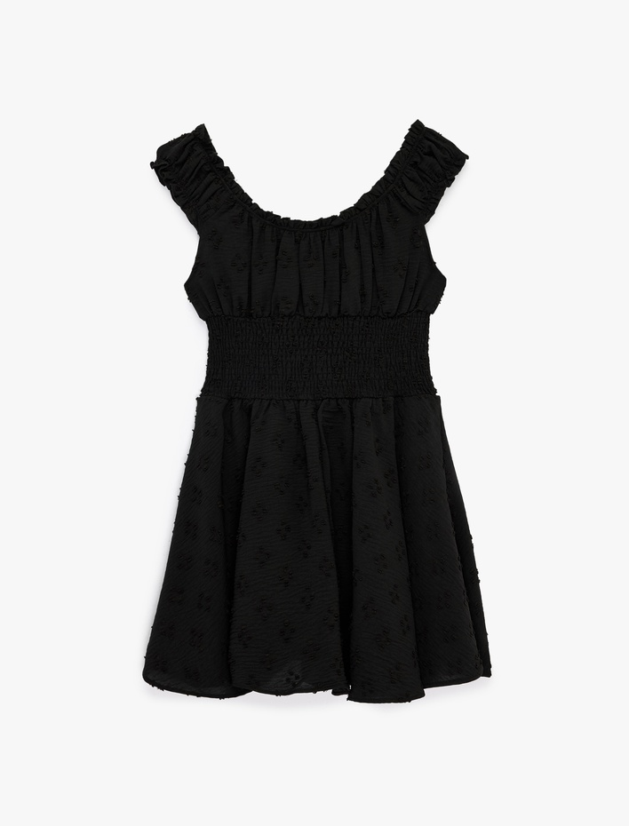  Fırfırlı Yaka Kolsuz Gipeli Mini Elbise