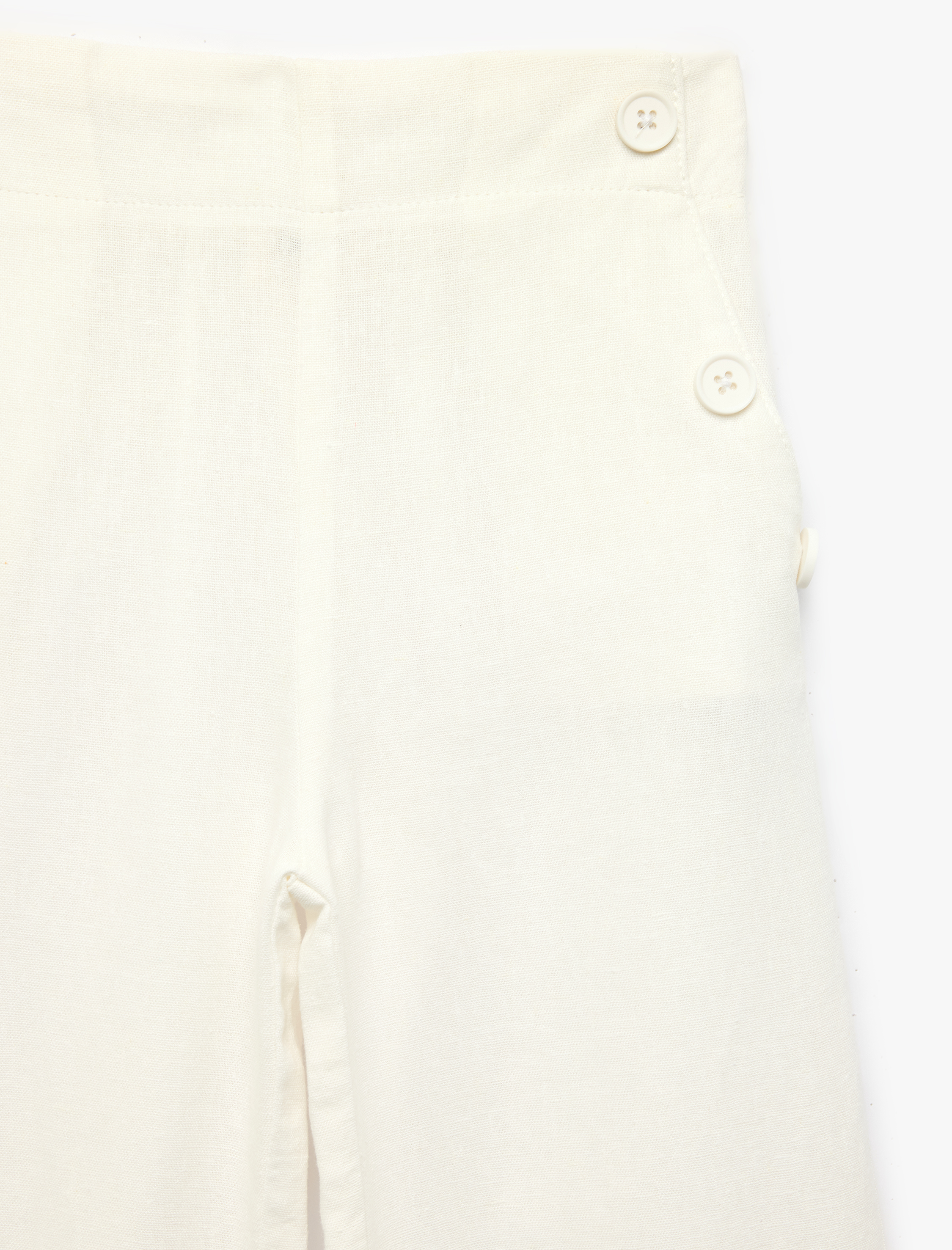  Kız Çocuk Keten ve Viskon Karışımlı Düğmeli Geniş Paça Pantolon