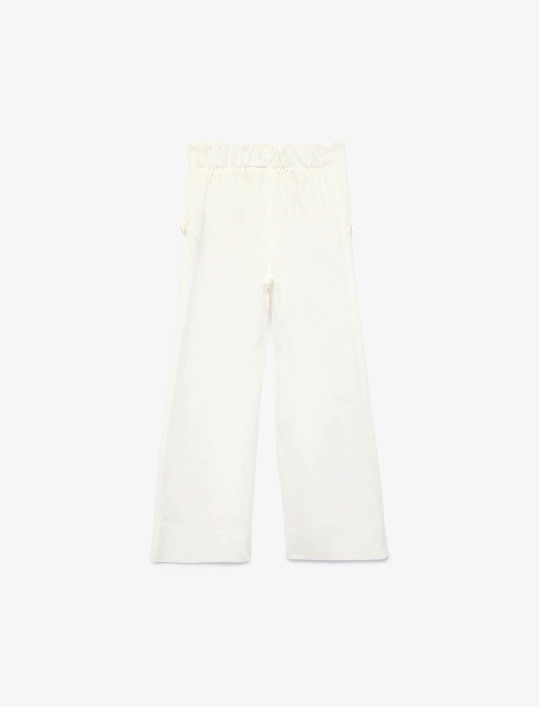  Kız Çocuk Keten ve Viskon Karışımlı Düğmeli Geniş Paça Pantolon