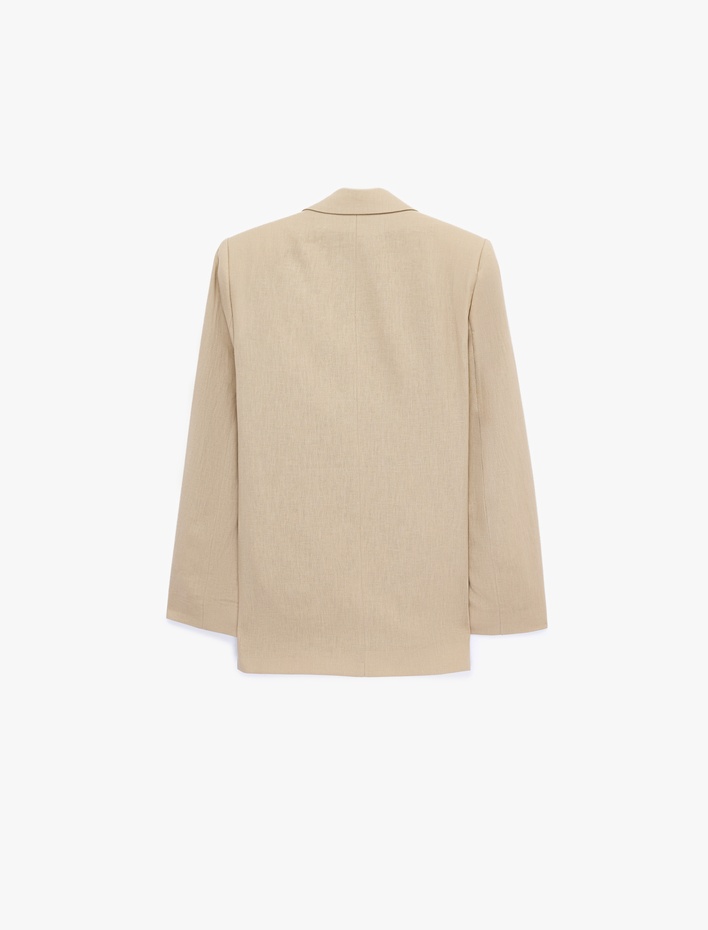  Rahat Kalıp Astarlı Uzun Kollu Cepli Keten Blazer Ceket