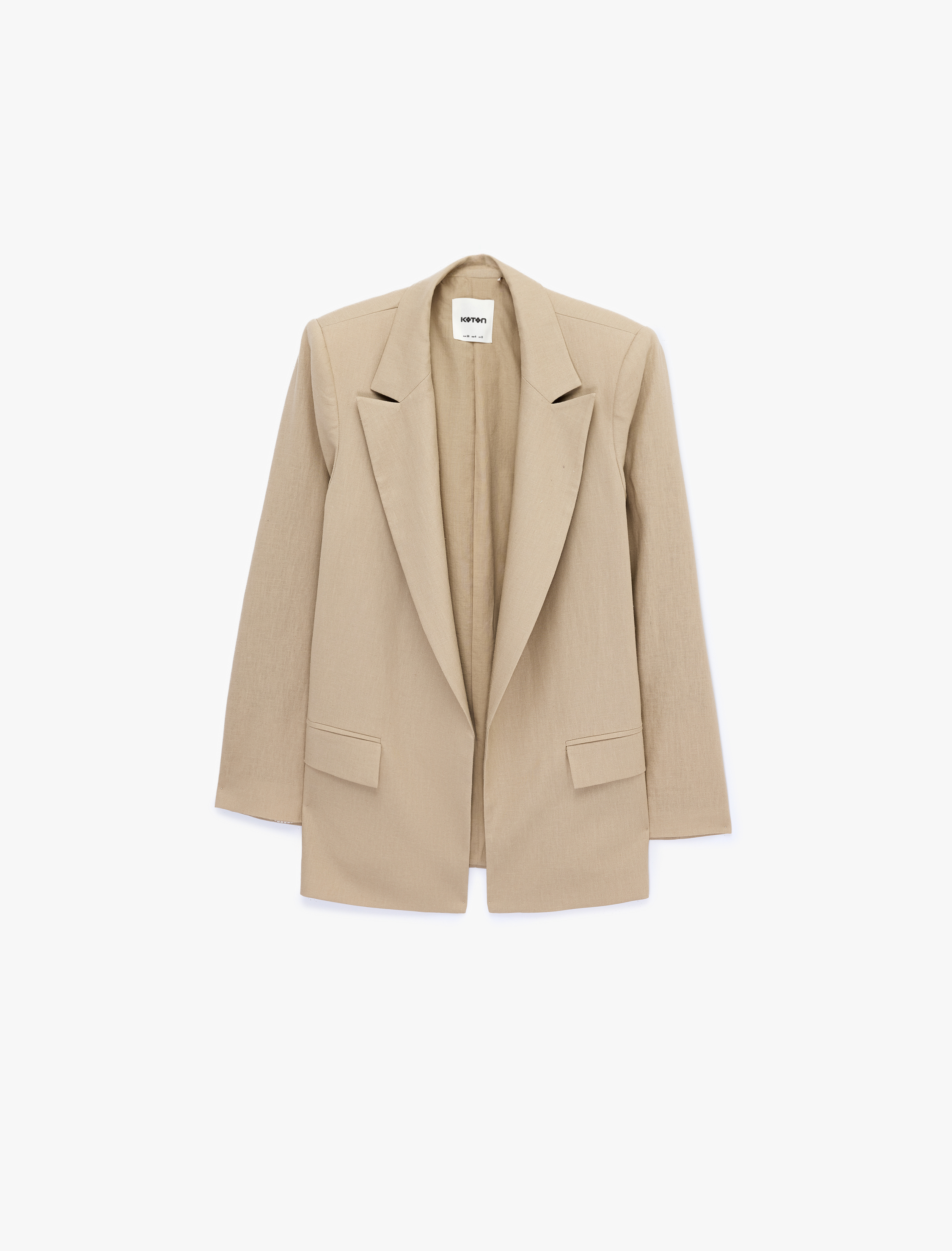   Rahat Kalıp Astarlı Uzun Kollu Cepli Keten Blazer Ceket