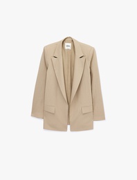 Rahat Kalıp Astarlı Uzun Kollu Cepli Keten Blazer Ceket