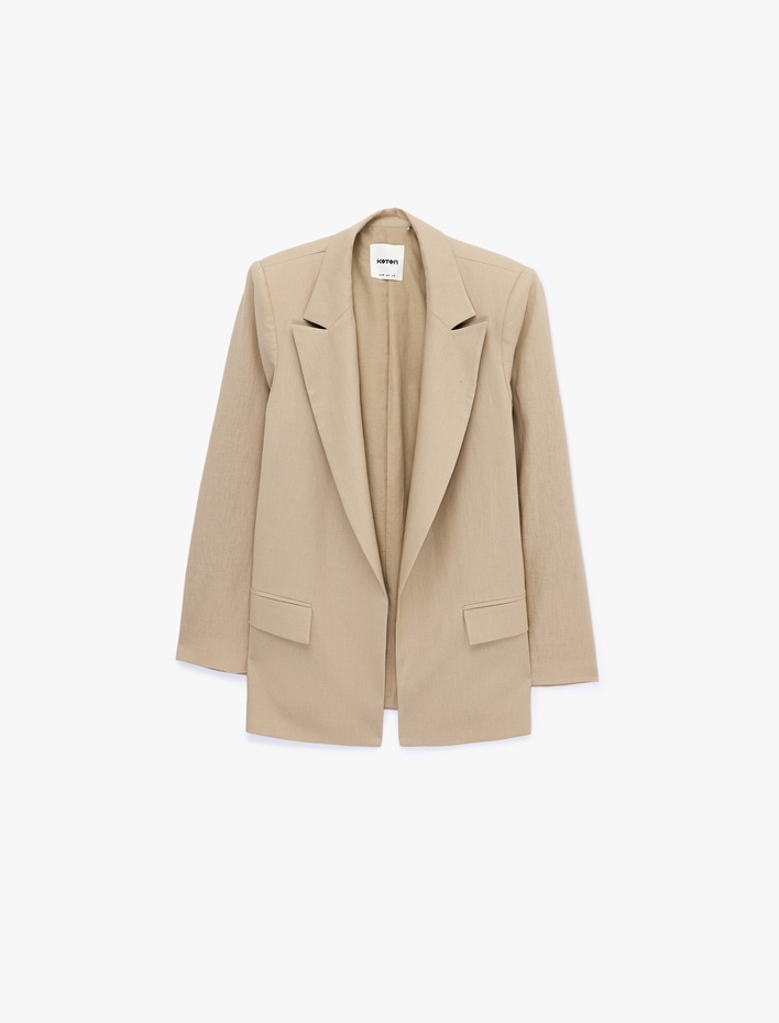  Rahat Kalıp Astarlı Uzun Kollu Cepli Keten Blazer Ceket