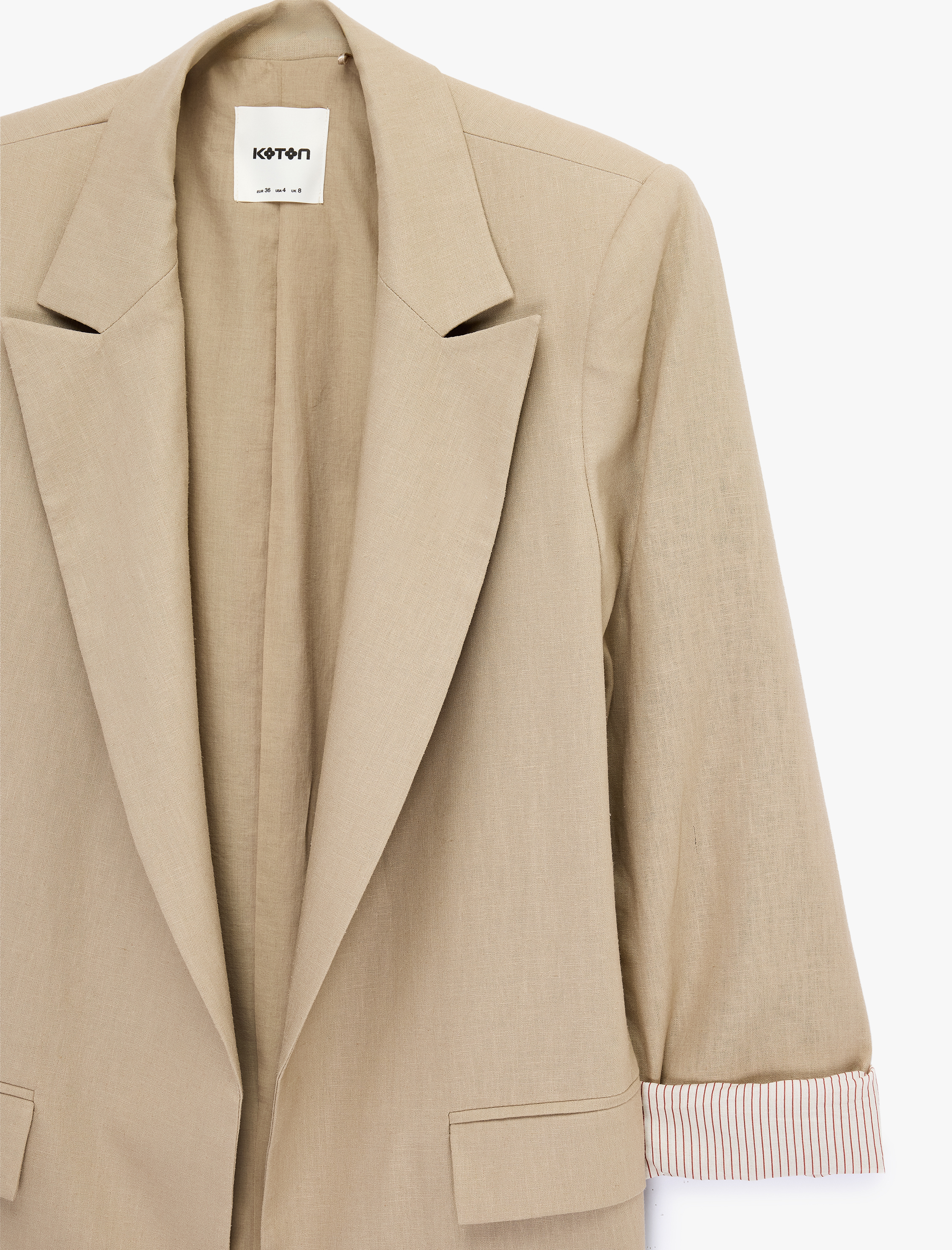   Rahat Kalıp Astarlı Uzun Kollu Cepli Keten Blazer Ceket