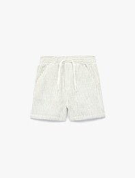 Pamuklu Beli Lastikli Müslin Çizgili  Şort