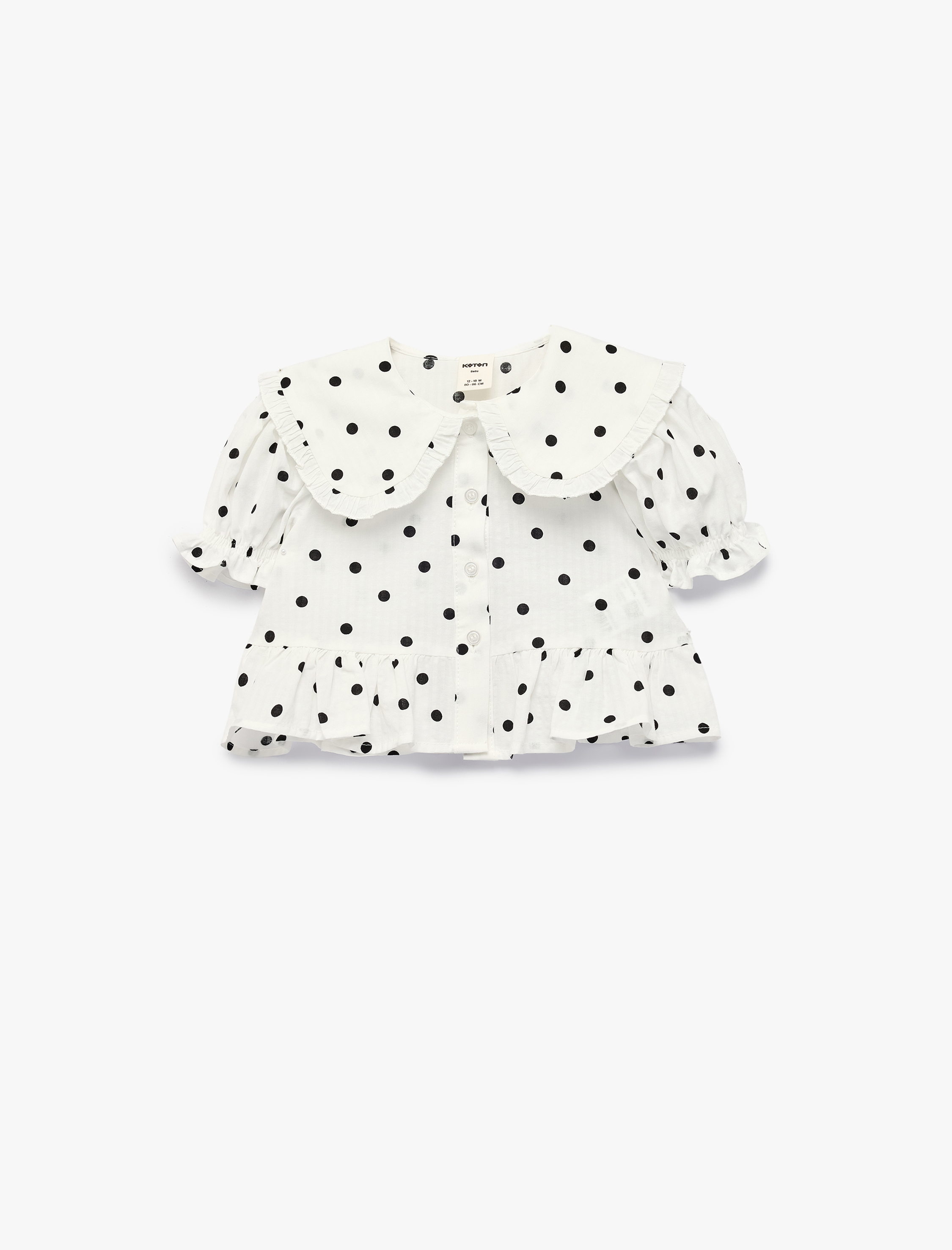  Kız Bebek Pamuklu Puantiyeli Kısa Kollu Bebe Yaka Bluz