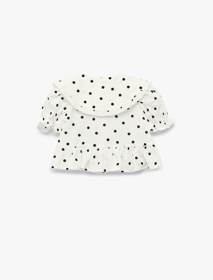 Kız Bebek Pamuklu Puantiyeli Kısa Kollu Bebe Yaka Bluz