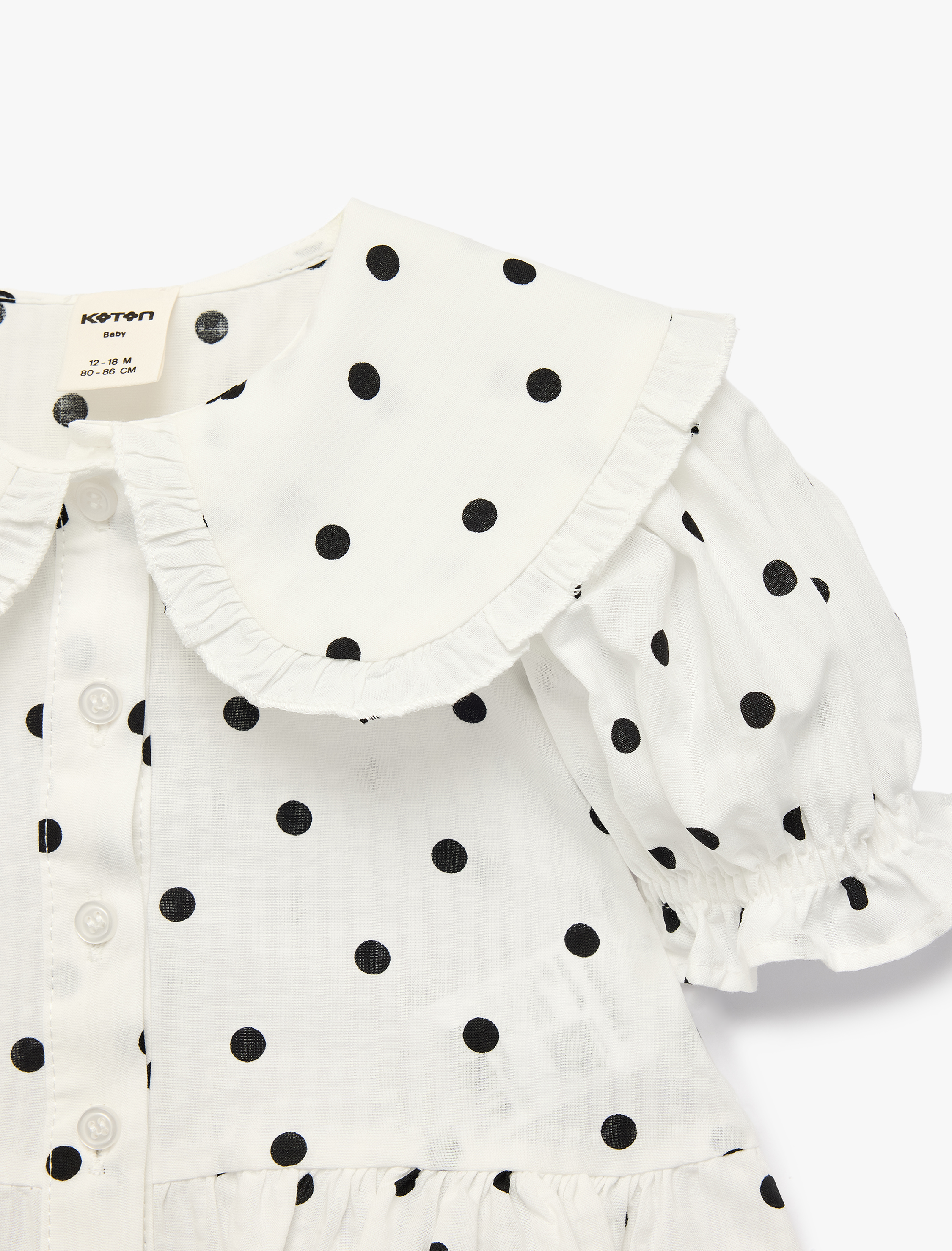  Kız Bebek Pamuklu Puantiyeli Kısa Kollu Bebe Yaka Bluz