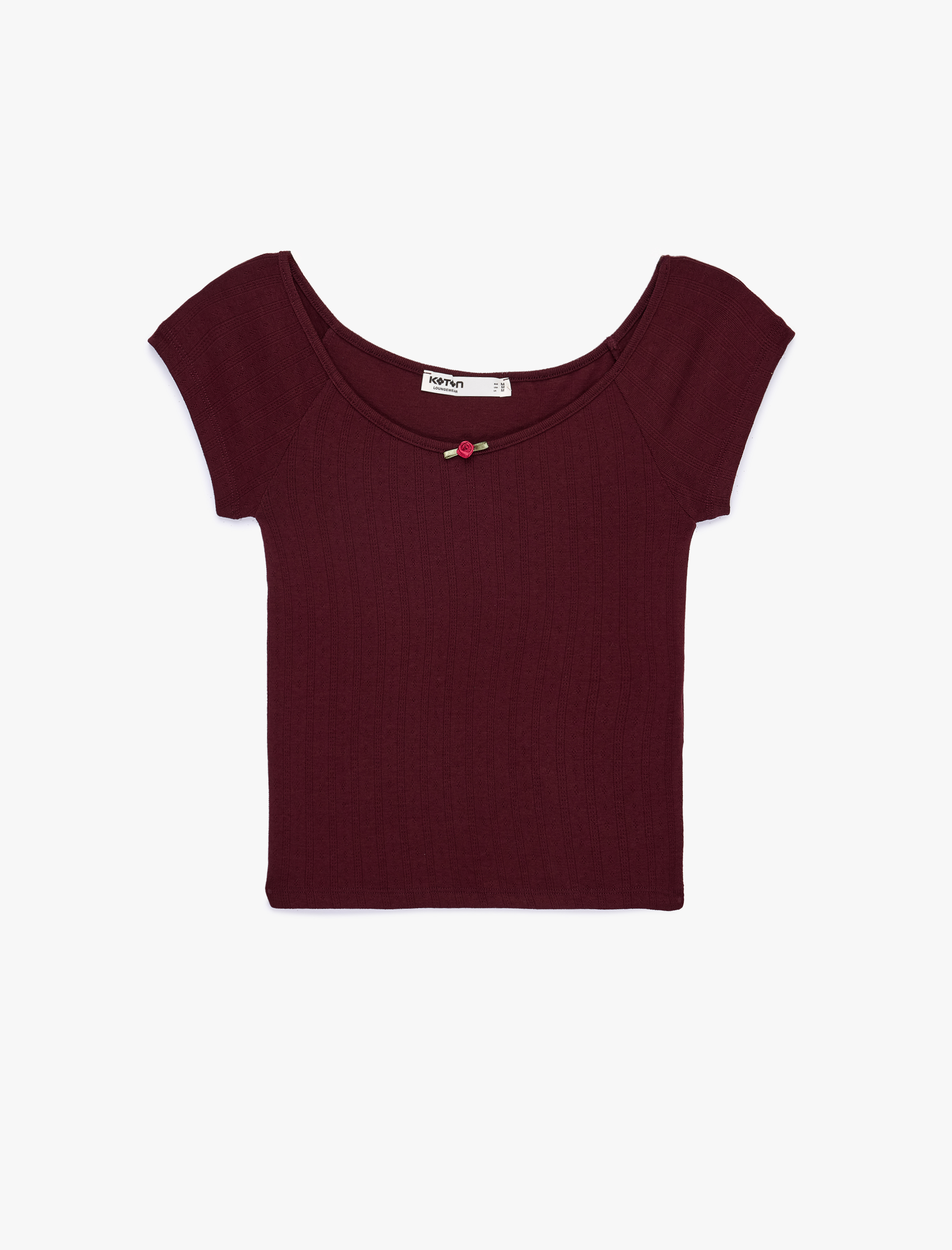   Rahat Kalıp Kısa Kollu Kayık Yaka Çiçek Detaylı Pijama üstü