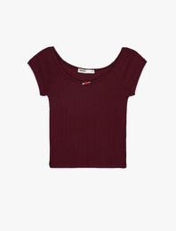 Rahat Kalıp Kısa Kollu Kayık Yaka Çiçek Detaylı Pijama üstü