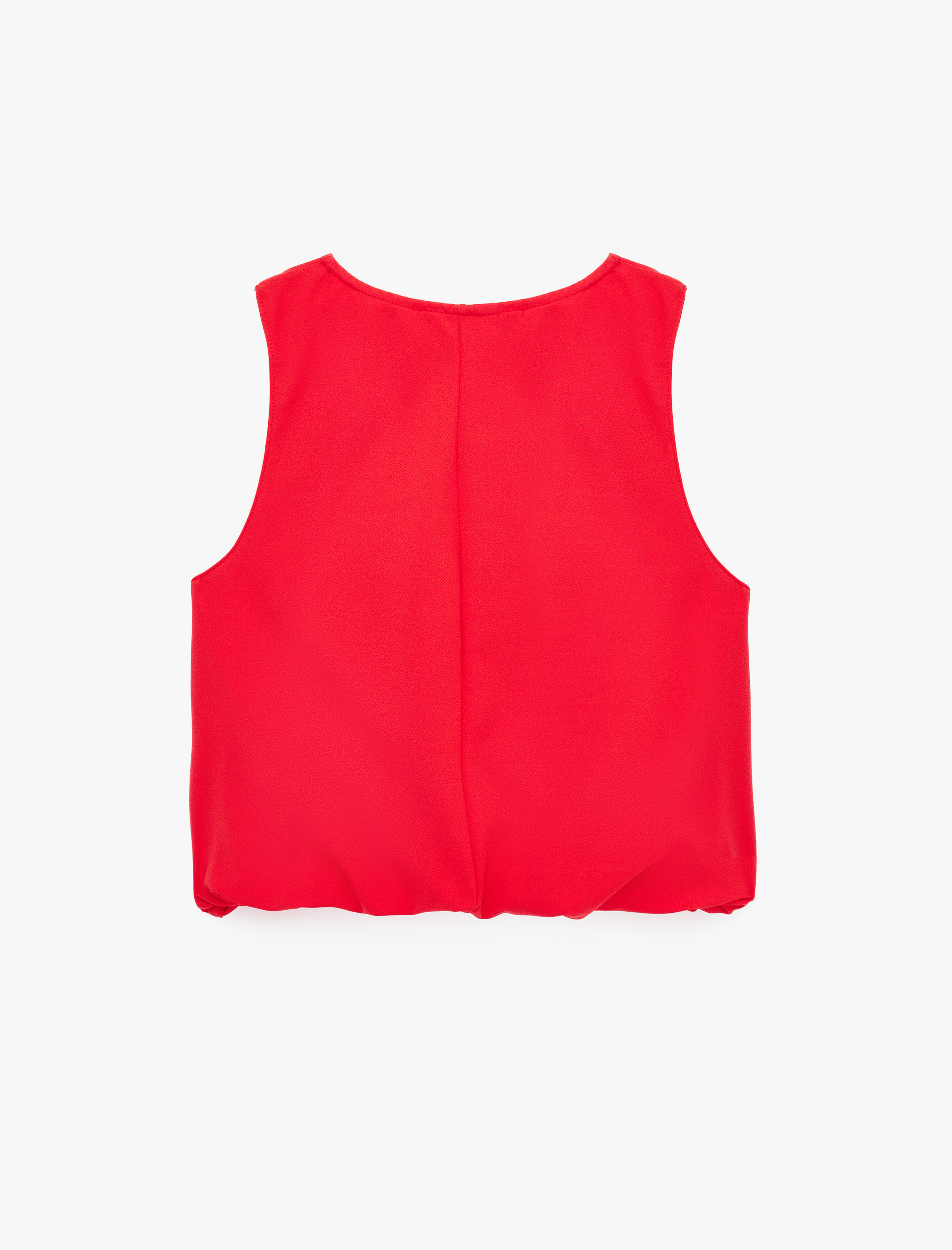   Slim Fit Krep Kumaş Bisiklet Yaka Kolsuz Bluz