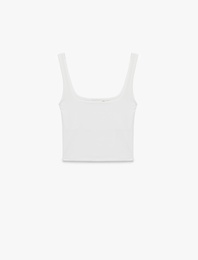 Kare Yaka Slim Fit Kalın Askılı Crop Üst