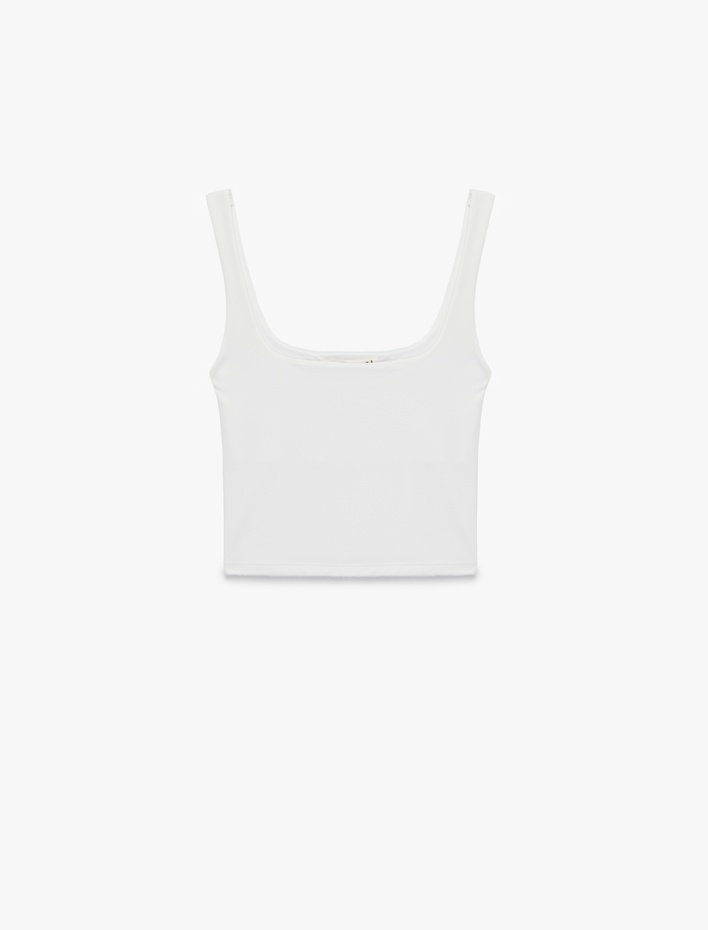  Kare Yaka Slim Fit Kalın Askılı Crop Üst