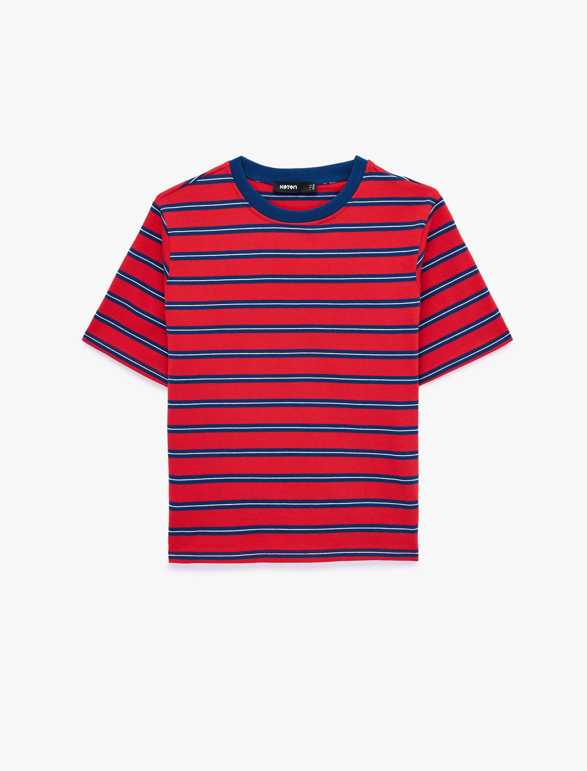   Pamuklu Regular Fit Kısa Kollu Bisiklet Yaka Çizgili Tişört