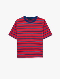Pamuklu Regular Fit Kısa Kollu Bisiklet Yaka Çizgili Tişört