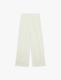 Pile Detaylı Cepli Geniş Paça Baggy Kumaş Pantolon