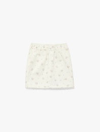 Pamuklu Beli Lastikli Dantel Detaylı Çiçekli Etek