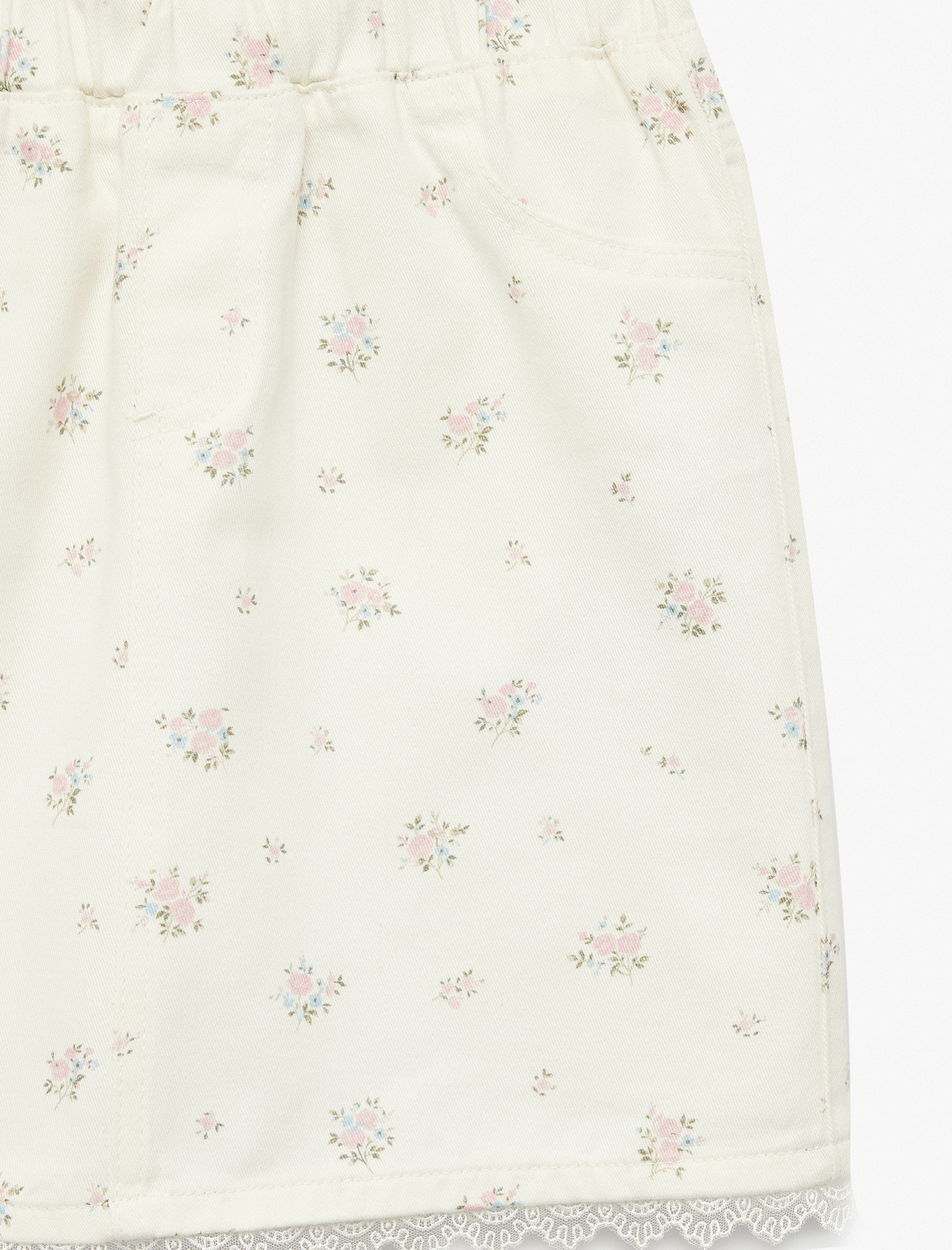  Kız Çocuk Pamuklu Beli Lastikli Dantel Detaylı Çiçekli Etek