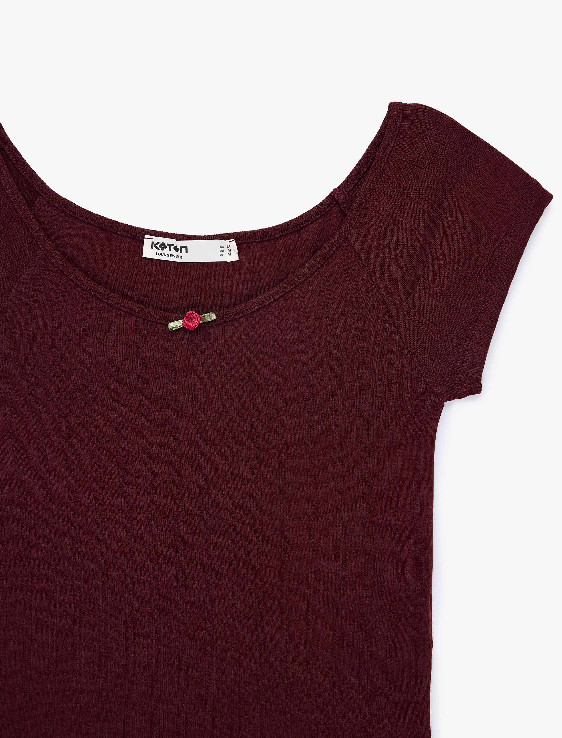   Rahat Kalıp Kısa Kollu Kayık Yaka Çiçek Detaylı Pijama üstü