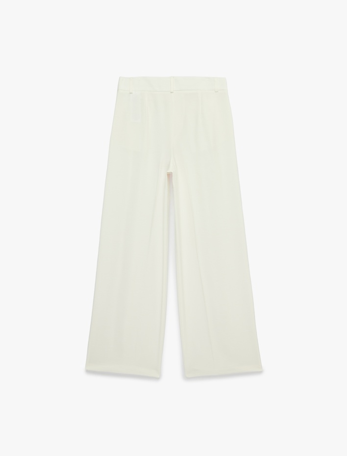  Pile Detaylı Cepli Geniş Paça Baggy Kumaş Pantolon