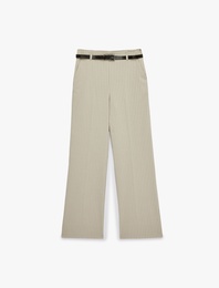 Cepli Kemerli Çizgili Geniş Paça Pantolon