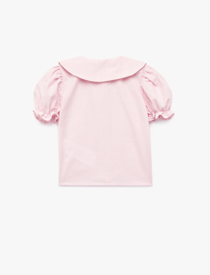 Kız Bebek Pamuklu Kısa Kollu Fiyonklu Bebe Yaka Bluz