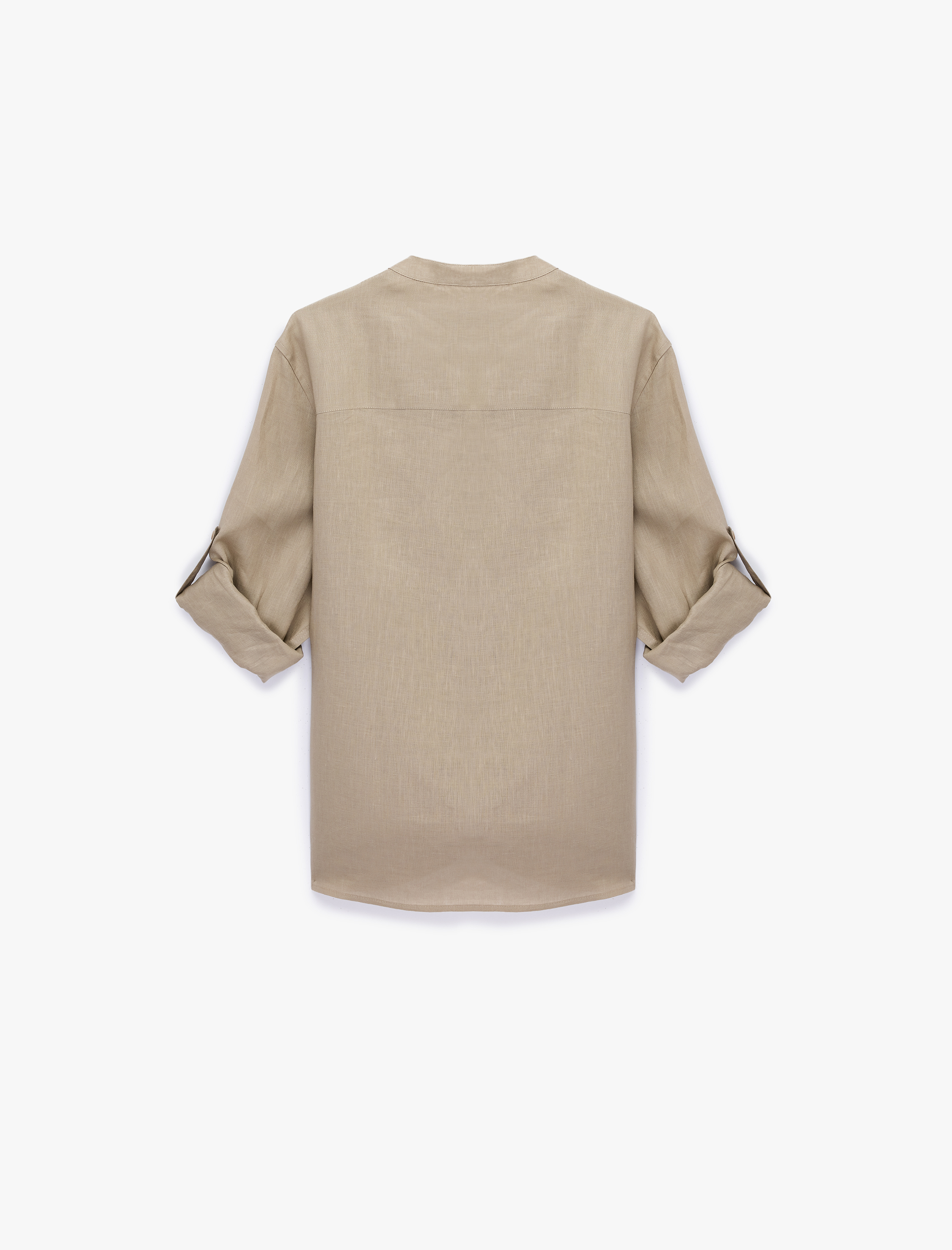   Regular Fit Uzun Kollu Hakim Yaka Keten Gömlek