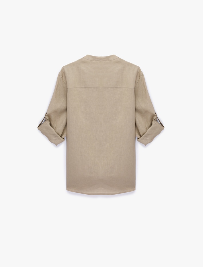  Regular Fit Uzun Kollu Hakim Yaka Keten Gömlek