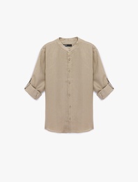 Regular Fit Uzun Kollu Hakim Yaka Keten Gömlek