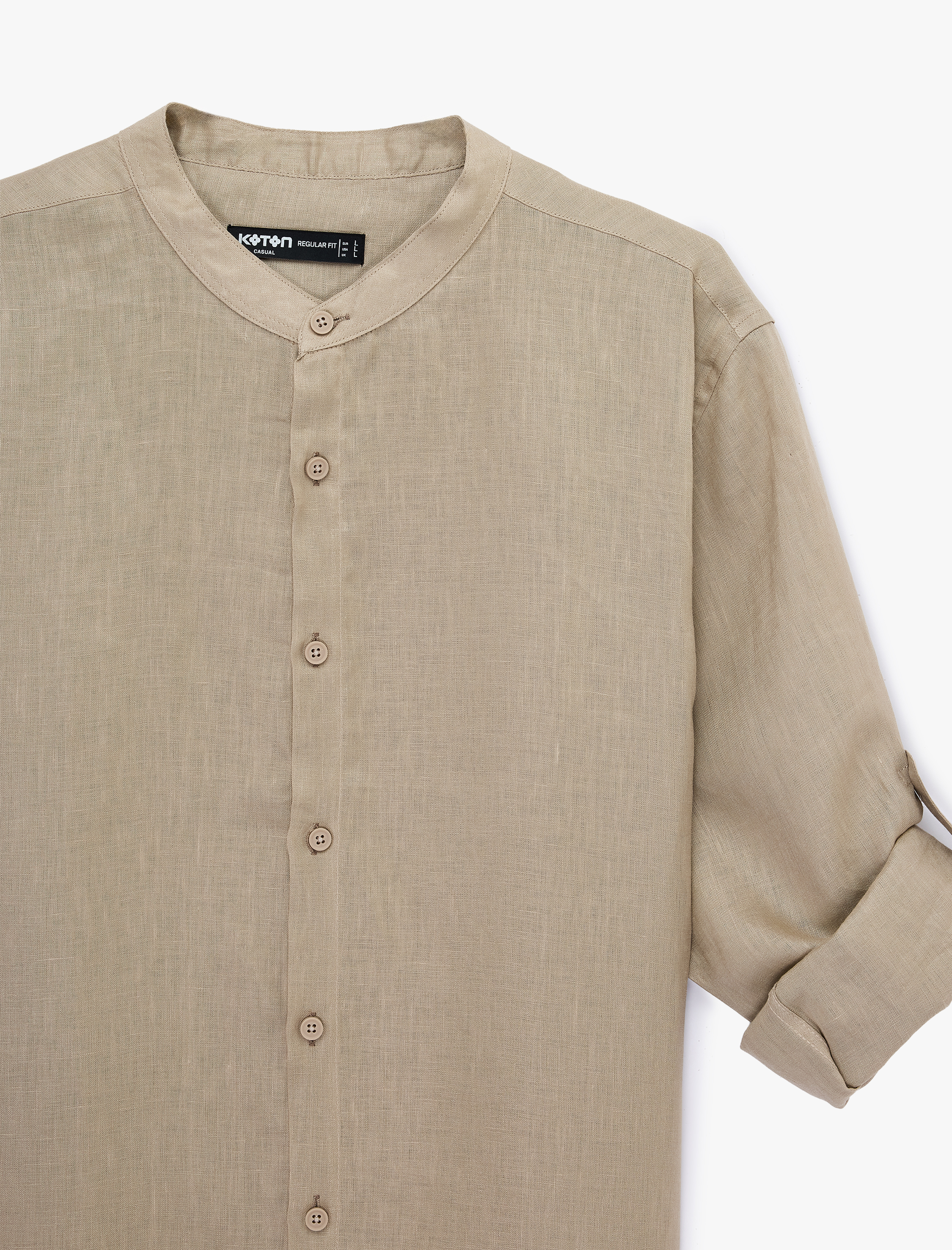   Regular Fit Uzun Kollu Hakim Yaka Keten Gömlek