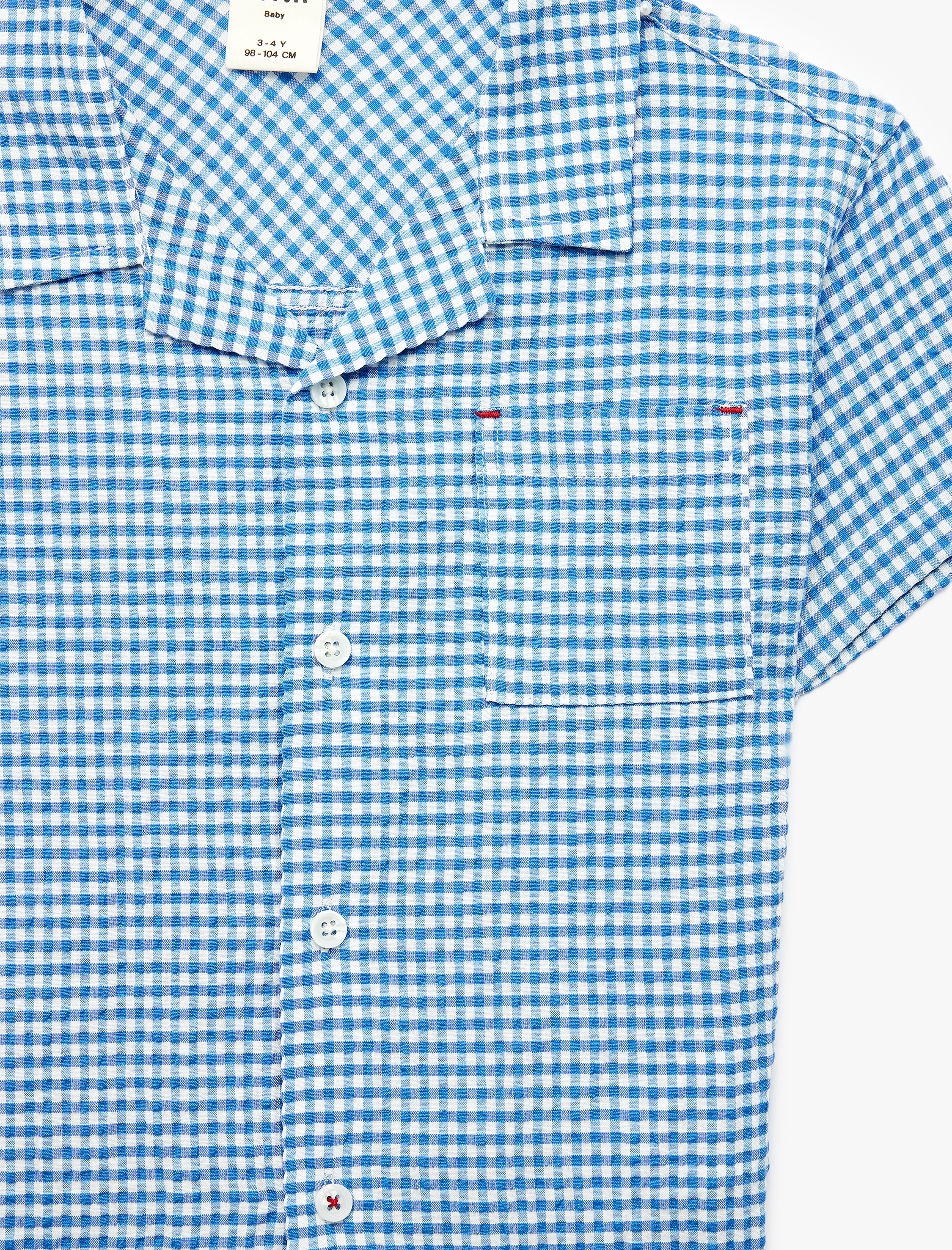  Erkek Bebek Düğmeli Cepli Klasik Yaka Pötikareli Kısa Kollu Gömlek