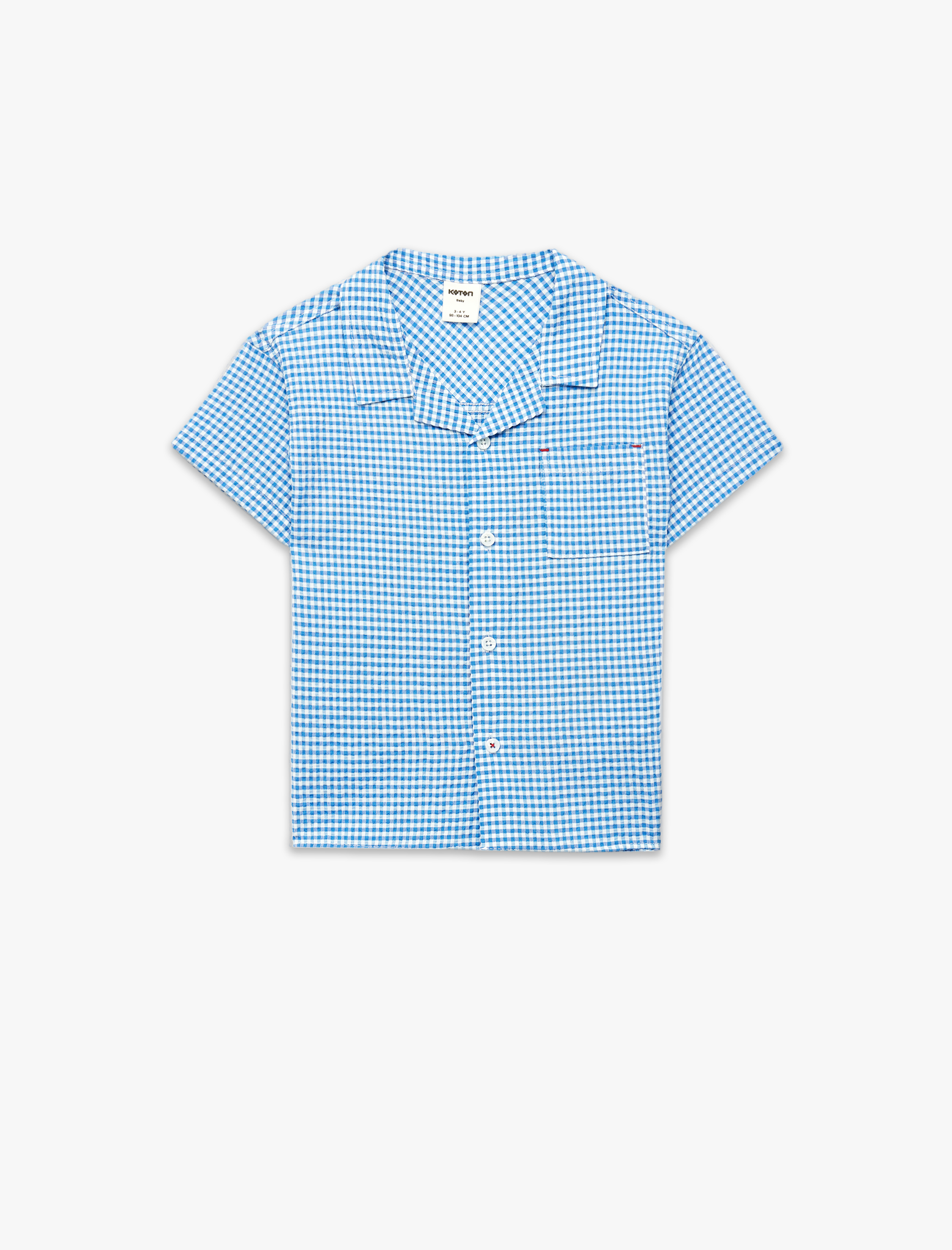  Erkek Bebek Düğmeli Cepli Klasik Yaka Pötikareli Kısa Kollu Gömlek