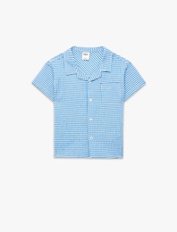 Düğmeli Cepli Klasik Yaka Pötikareli Kısa Kollu Gömlek