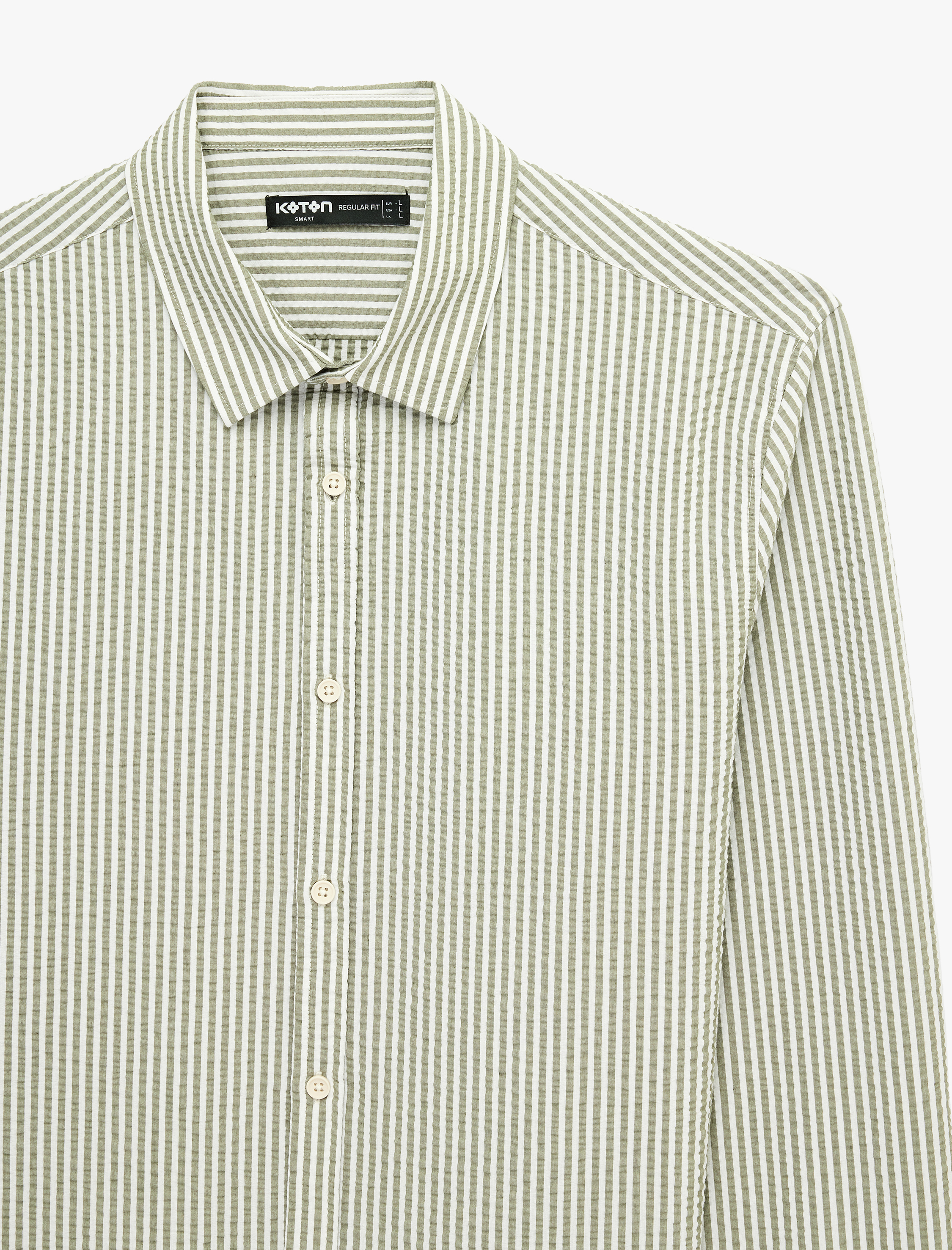   Regular Fit Viskon Karışımlı Düğmeli Gömlek Yaka Çizgili Uzun Kollu Gömlek